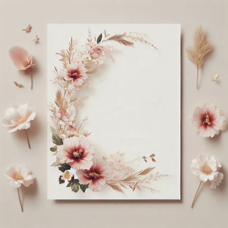 Creative layout made of flowers. Flat lay, top view floral background.の素材