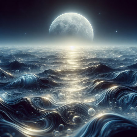 Full moon in the sea. Fantasy fractal texture. 3D renderingの素材