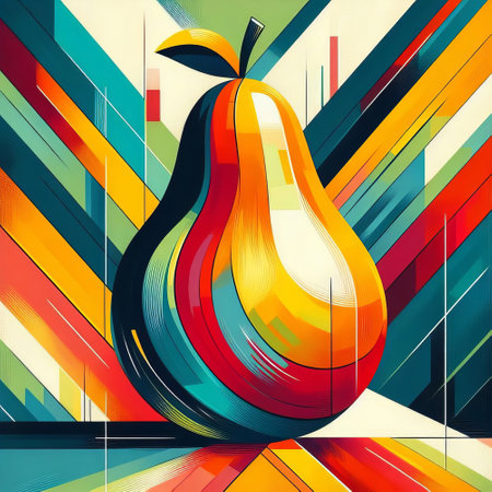Fruit background with pear and abstract colorful lines. Vector illustration.の素材