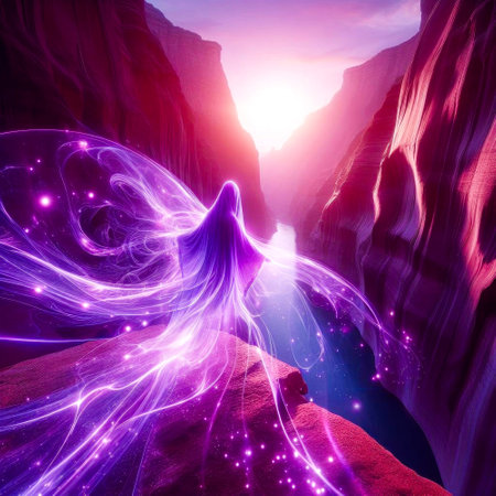 Fantasy landscape with a woman in the Antelope Canyon in Arizonaの素材