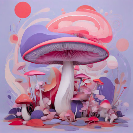 mushroom in the forest. 3d render, illustration.の素材