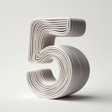3d font number 5 made of white paper on a light backgroundの素材