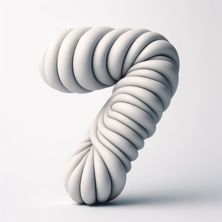 Number 7 made of white paper on white background. 3D renderingの素材