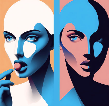 Fashion art collage. Abstract woman's face. illustration.の素材