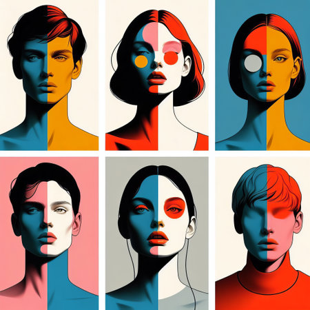 Portraits of beautiful young women in pop art style. Vector illustration.の素材