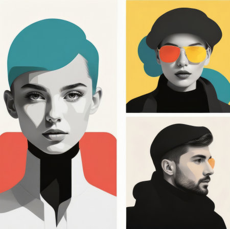 Portrait of a beautiful young woman and man in retro style. Collage.の素材