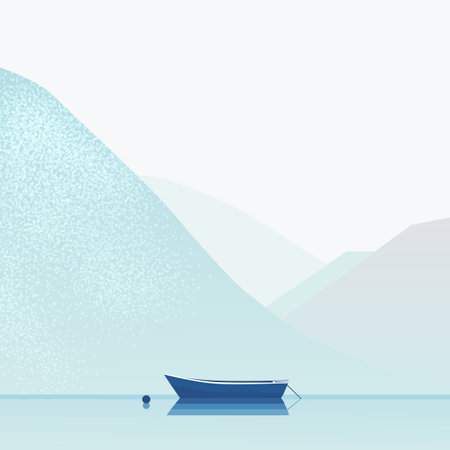 A lonely ship. Minimalistic pastel landscape. Vectorのイラスト素材