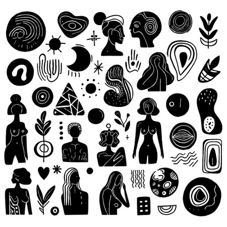 Sketch graphic illustration with mystic hand drawn symbols big set.のイラスト素材