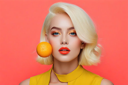 Fashion portrait of beautiful blonde woman with bright make-up and manicureの素材