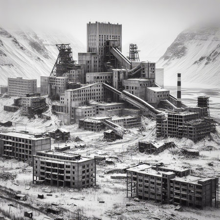 fantasy landscape with a factory in the mountains. 3d renderの素材