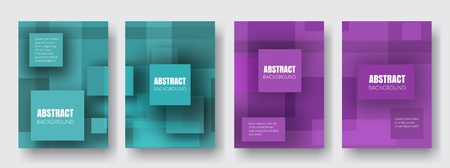 Covers with turquoise, purple, violet, magenta colors. Minimal design. Geometric backgrounds. Design for report annual, brochure, flyers, magazine, posters, catalogs, banners. Vector illustration.のイラスト素材
