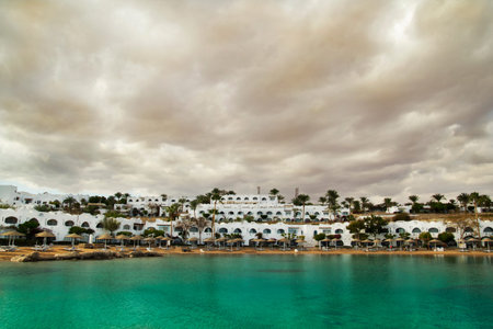 Resort at the salt lake under the storm sky. January 2015. Egypt, Sharm El Sheikh.
