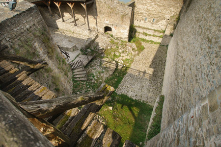 Medieval Hotyn fortress courtyard view from above