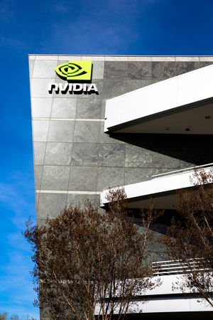 Santa Clara, CA - Feb. 1, 2018: NVIDIA Corp., leader of Artificial Intelligence, GPU, GeForce, 3D Gaming, 3D Vision.のeditorial素材