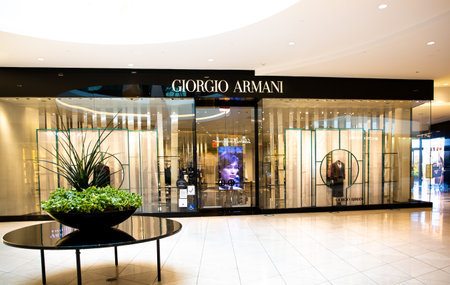 Santa Clara, CA  USA - January 14, 2021: Giorgio Armani Fashion designer brand store in a shopping mall. Finest Italian clothing, shoes,  many fashion and lifestyle items store.のeditorial素材