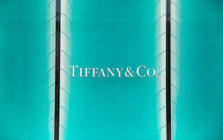Santa Clara, CA  USA - January 14, 2021:  Tiffany and Co luxury fashion designer store boutique. A luxury fashion house selling clothing, cosmetics, accessories, jewelry, perfumes, based in New Yorkのeditorial素材