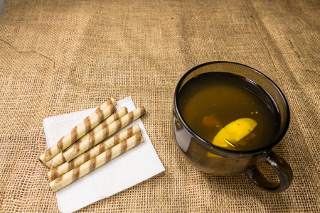 Hot tea at home. Hot tea at home. Tea with cookies.の写真素材
