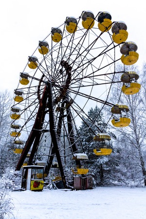 Winter view of children's entertainment attraction in Pripyat. Chernobyl, Ukraine.の写真素材