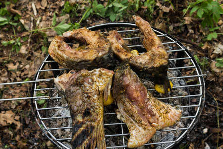 Sliced fish for cooking steaks. BBQ. Grill.
