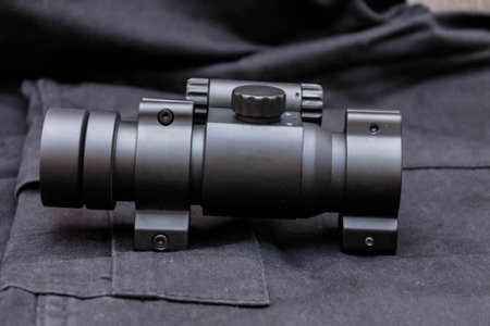 Military sight. Side view. Black background. Force.の写真素材