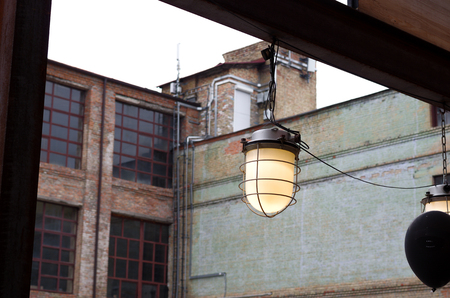 Unusual street lamp. Vintage street lamp in the evening.の写真素材