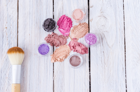 Organic make-up cosmetics. Cosmetics and a brush.の写真素材