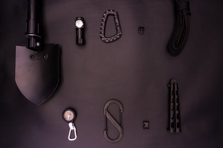 The tools of the tourist-researcher. Black on black.