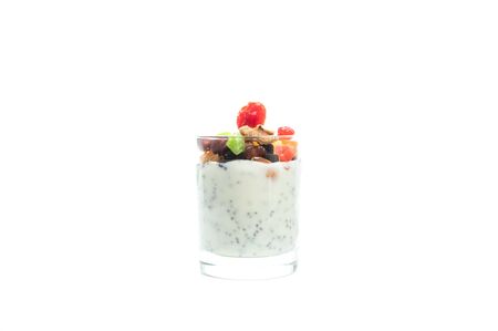 Chia pudding with dried fruits. Healthy breakfast with chia seeds. Isolate.の写真素材