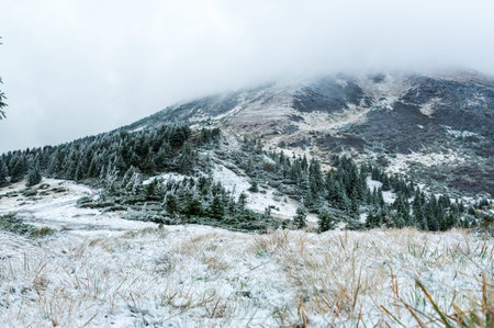 Landscape with snow-capped mountains. Mountain with snow. Winter landscape.