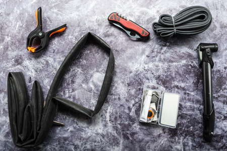 Punched used tube. Repair of a broken tube. Top.の写真素材