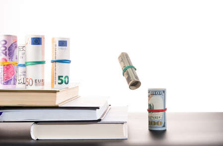 Falling bills of American dollars. The dollar is falling. Isolate of money.の写真素材