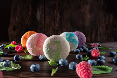 Sweet colorful cookies. Colorful fruit cookies. Sweets and berries.の写真素材