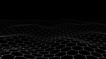 Futuristic black hexagon dynamic wave. Futuristic honeycomb concept. Digital technology webflow.