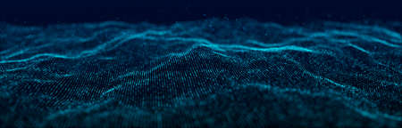 Dynamic blue particle wave. Futuristic point wave. Flow digital structure. data technology...