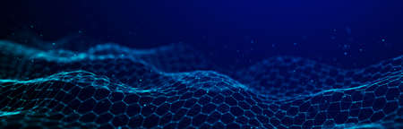 Futuristic blue hexagon dynamic wave. Futuristic honeycomb concept. Digital technology webflow. Big...