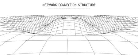 Wireframe wavy landscape background. 3D grid technology illustration landscape.のイラスト素材