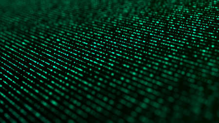 Abstract green background with glowing dots. network connection structure. Geometric flow in cyberspace.の写真素材