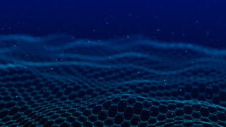 Futuristic blue hexagon dynamic wave. Futuristic honeycomb concept. digital technology webflow.
