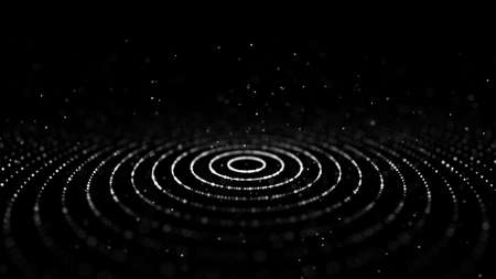 Abstract black background of circular flow of particles. digital cyberspace.