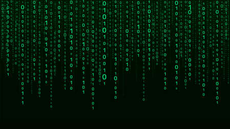 Vector digital green background of streaming binary code. Matrix background with numbers 1.0.のイラスト素材