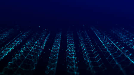 Dynamic flow of digital particles. network connection structure. Big data visualization.の写真素材