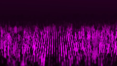 Abstract dynamic wave flow of blue vertical lines on purple background. Digital wave background concept. Big data visualization.の写真素材