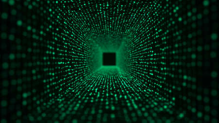 Abstract particle flow in cyberspace. Futuristic 3D portal. Digital technology web flow. Big data visualization.の写真素材
