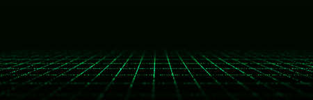 Dynamic flow of digital particles. Perspective grid of interlaced dots. network connection structure. Big data visualization.の写真素材