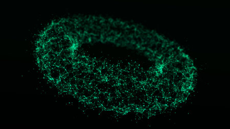 Abstract dynamic wireframe torus on a green background. The flow of scientific data. Futuristic...