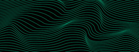 Abstract wavy 3d mesh on a dark background. Geometric dynamic wave. 3D technology wire frame.