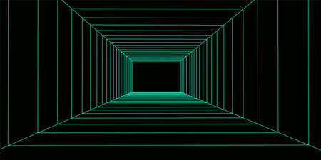 3D wireframe room green on dark background. Abstract perspective grid.のイラスト素材