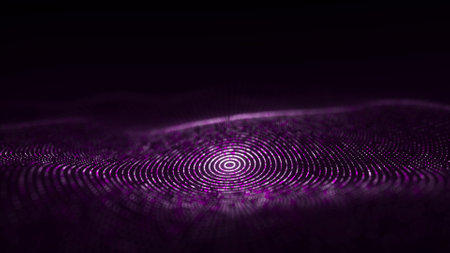 3D digital circular dynamic wave. Technology smart wave. Seamless flow digital structure. Cyber technology background.の写真素材