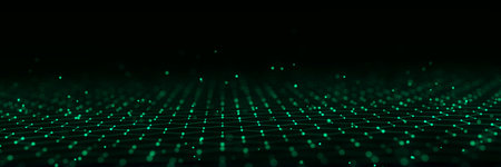 Futuristic perspective grid of hexagons. Futuristic honeycomb concept. digital technology webflow. Big data visualization.の写真素材