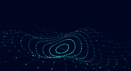3D digital circular dynamic wave. Technology smart wave. Seamless flow digital structure. Cyber technology background.のイラスト素材